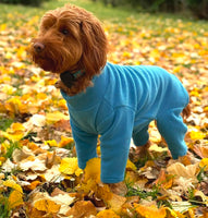 Teal Blue Four Legged Dog Fleece Overalls By Pet Wiz