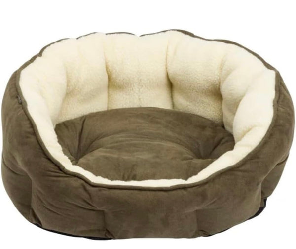 Khaki Suede Oval Snuggle Dog Bed By House Of Paws